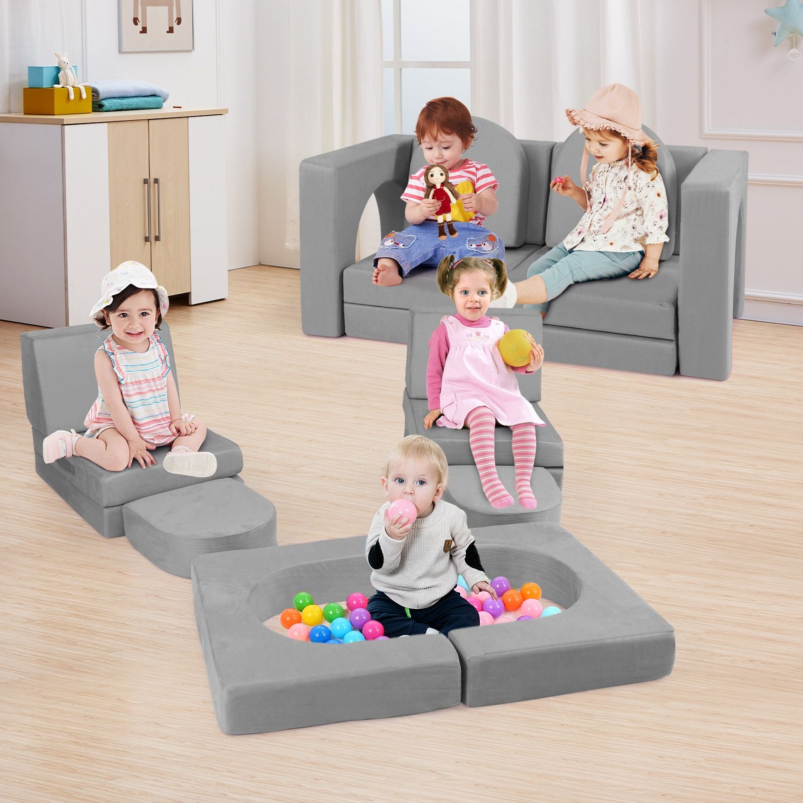 8-Piece Modular Kids Play Couch with Machine-Washable Covers