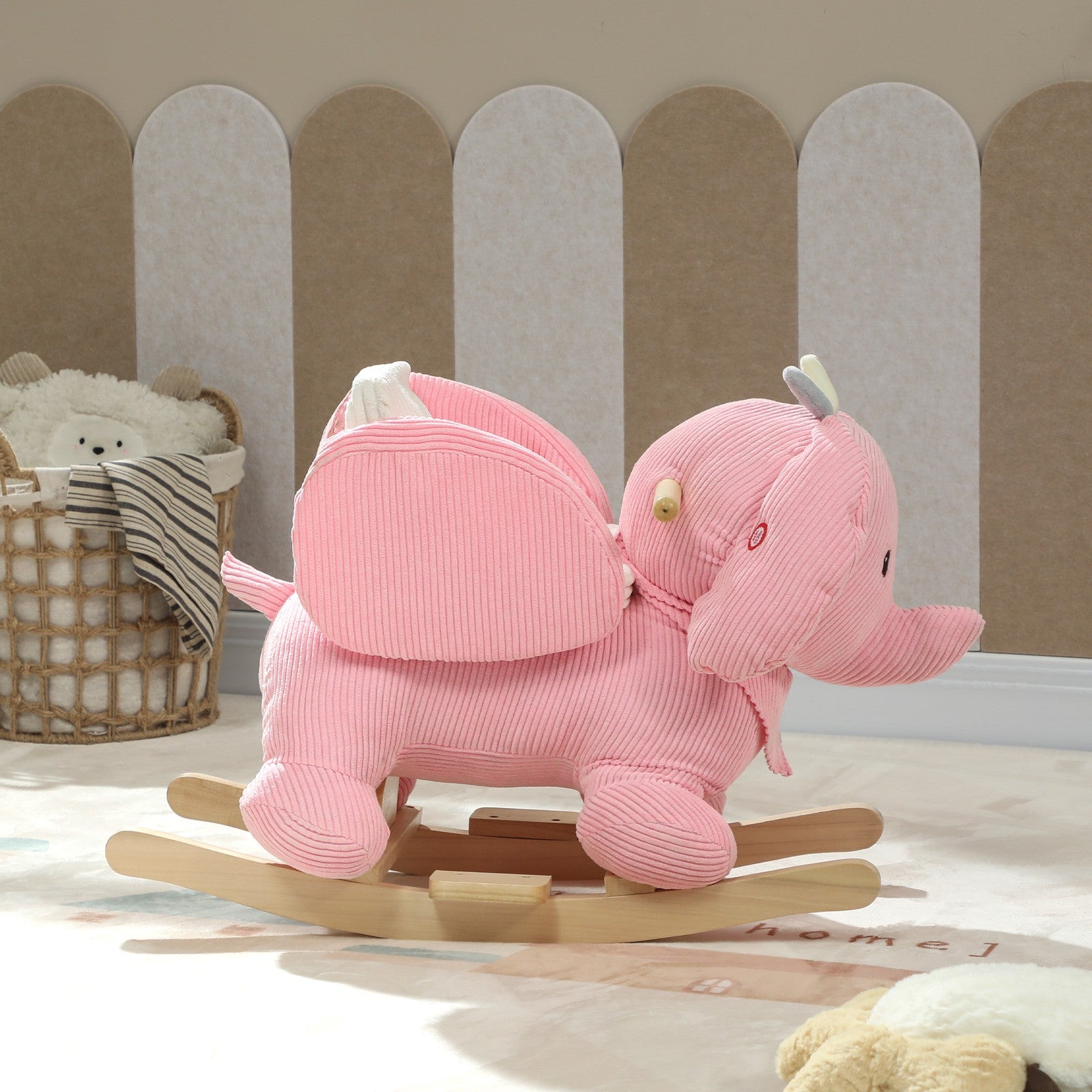Kids Rocking Horse, Baby Ride on Elephant Rocker with Safety Belt, Pink
