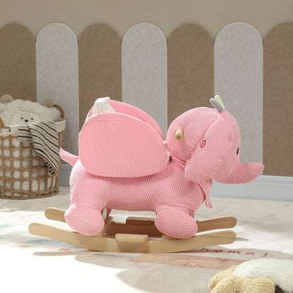 Kids Rocking Horse, Baby Ride on Elephant Rocker with Safety Belt, Pink