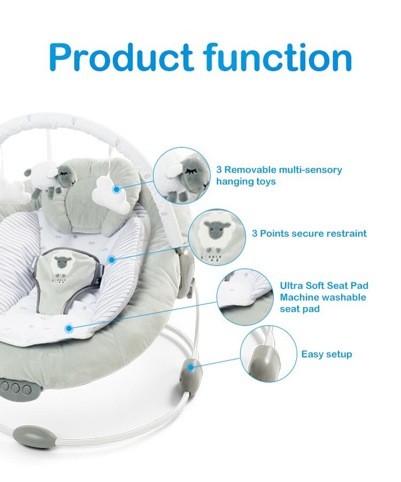 LADIDA Grey Newborn Baby Bouncer Chair Recliner Soothing Music Vibration Toys 77