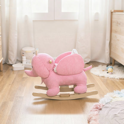 Kids Rocking Horse, Baby Ride on Elephant Rocker with Safety Belt, Pink