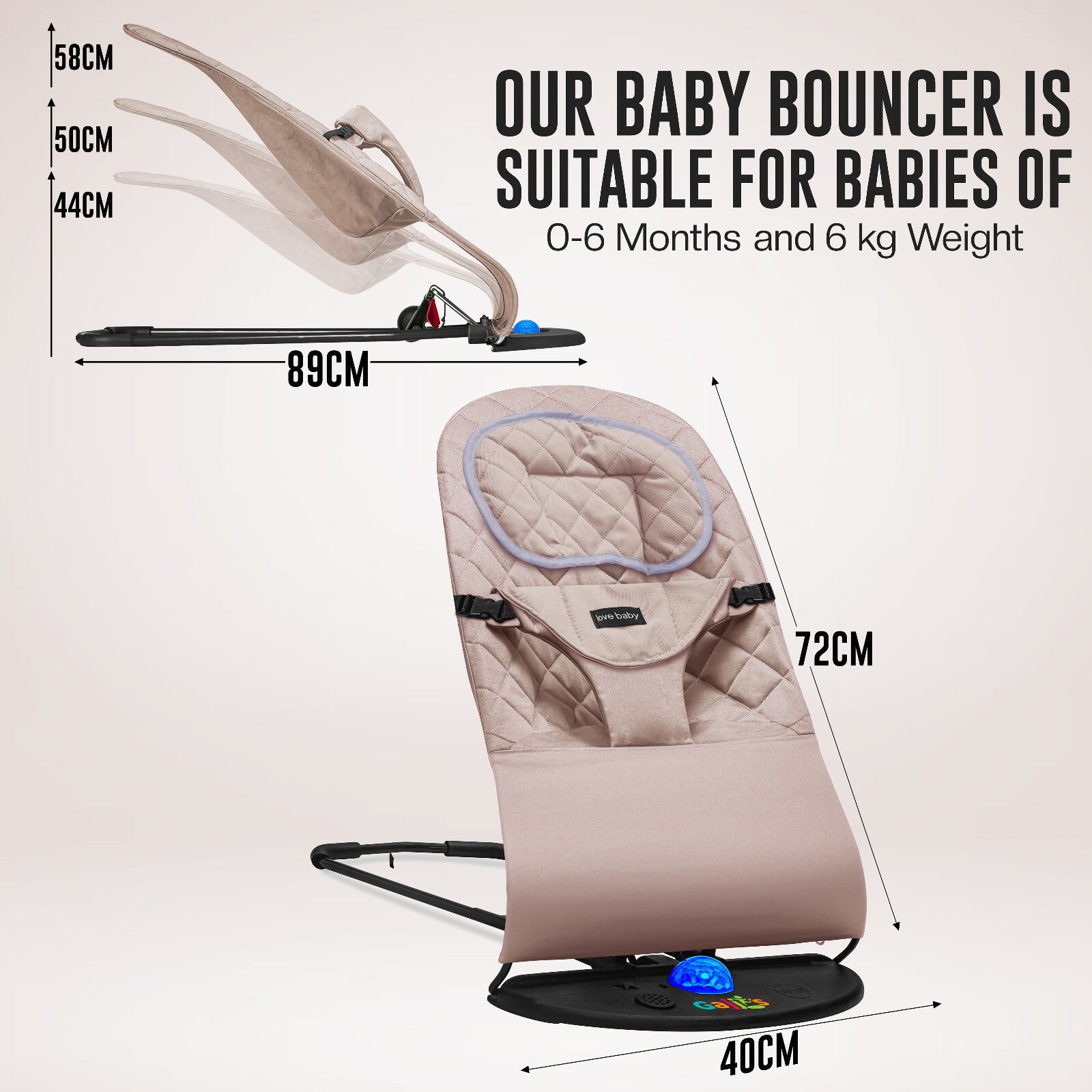 Newborn Baby Bouncer Infant Speaker Colorful Lights Foldable Chair Rocking Seat