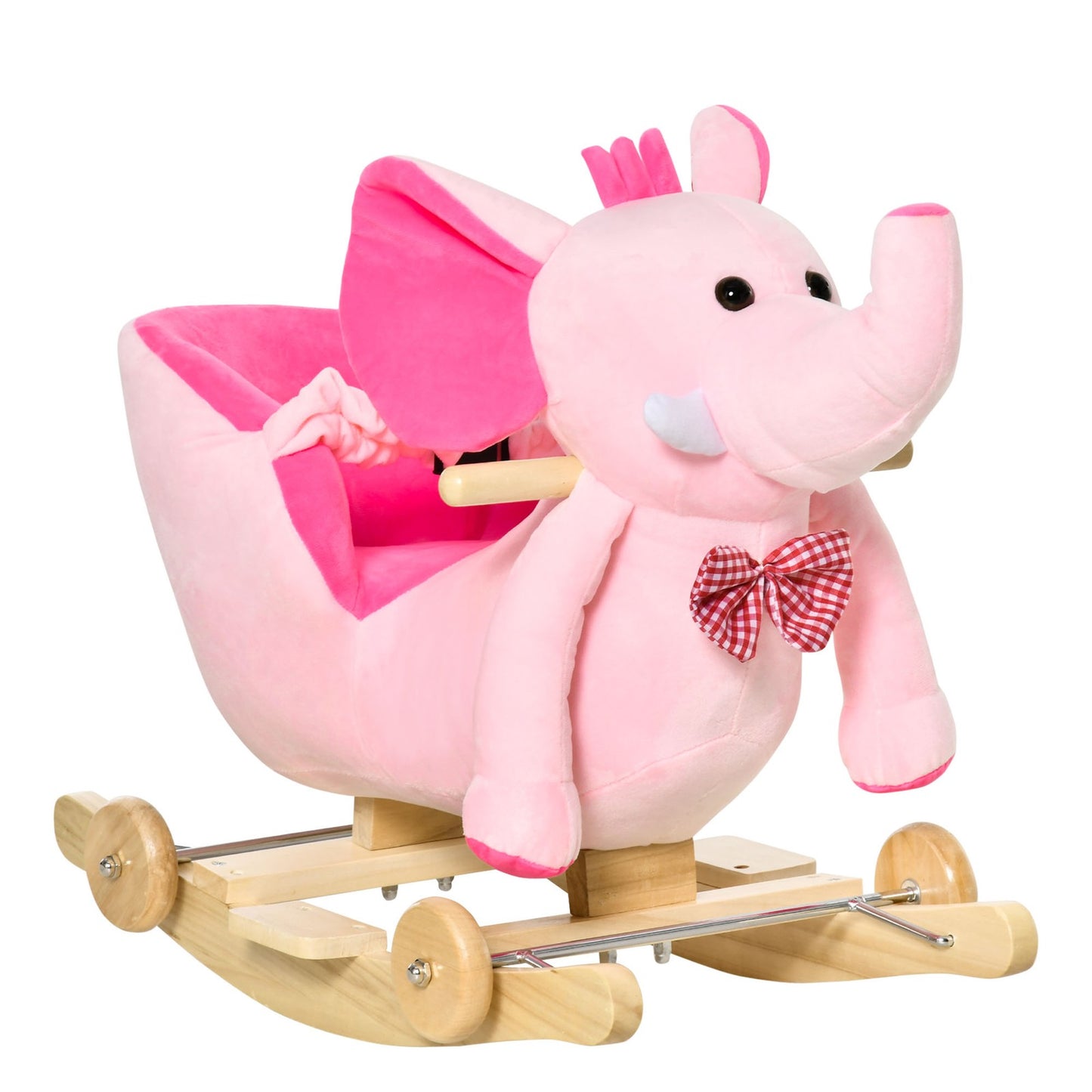 HOMCOM 2-In-1 Baby Rocking Horse Ride on Elephant W/ Wheels Music, Pink