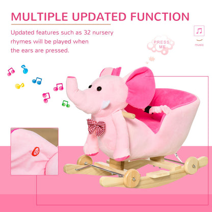 HOMCOM 2-In-1 Baby Rocking Horse Ride on Elephant W/ Wheels Music, Pink