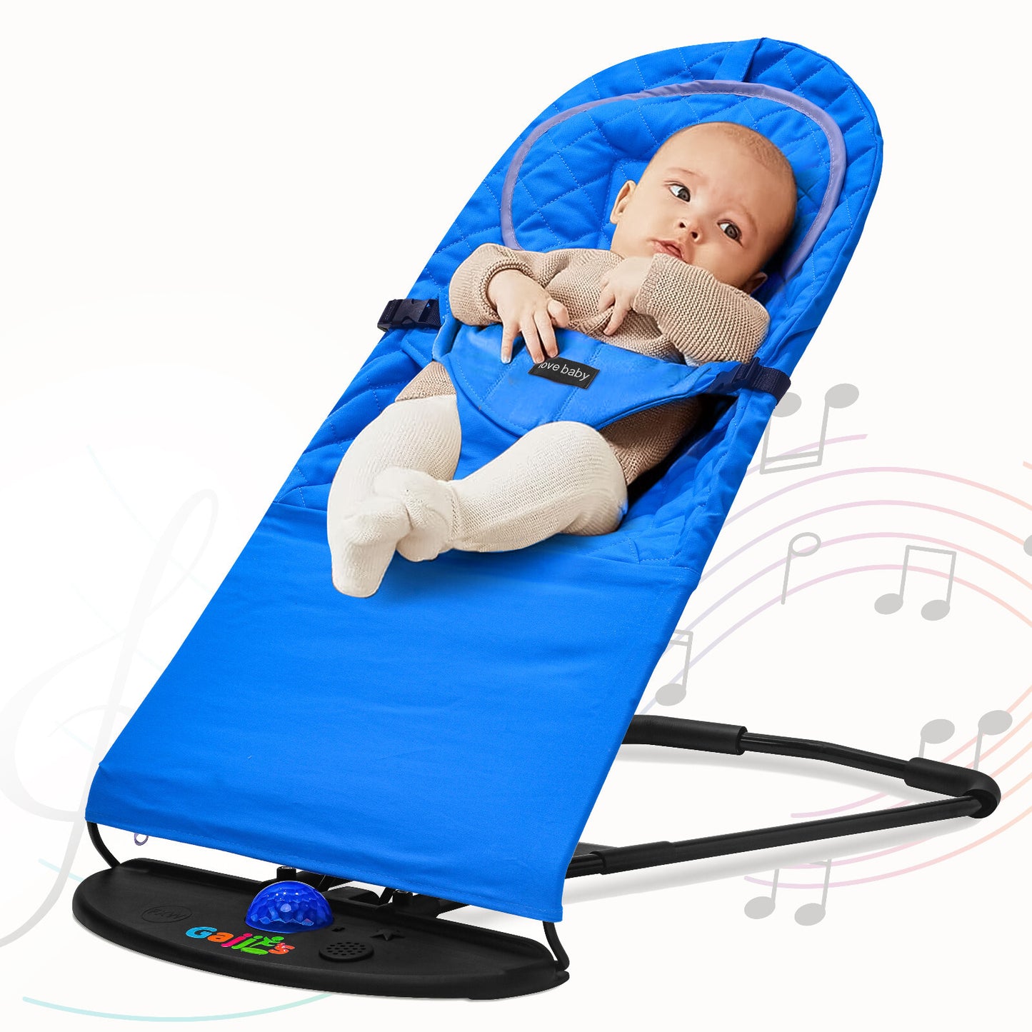 Newborn Baby Bouncer Infant Speaker Colorful Lights Foldable Chair Rocking Seat