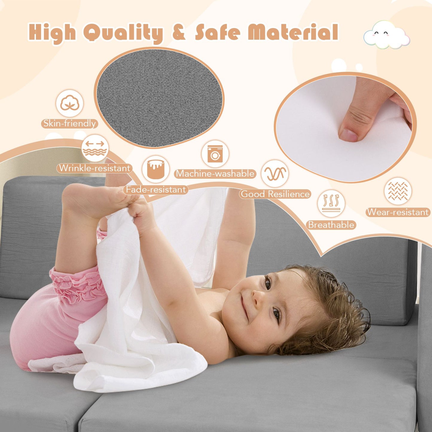 8-Piece Modular Kids Play Couch with Machine-Washable Covers