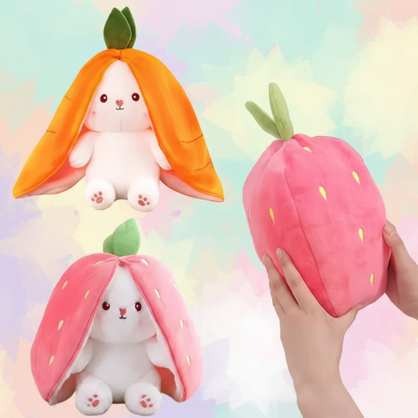 25Cm Cute Strawberry Carrot Rabbit Plush Toy Stuffed Creative into Fruit Transform Baby Cuddly Bunny Doll for Kid Birthday Gift
