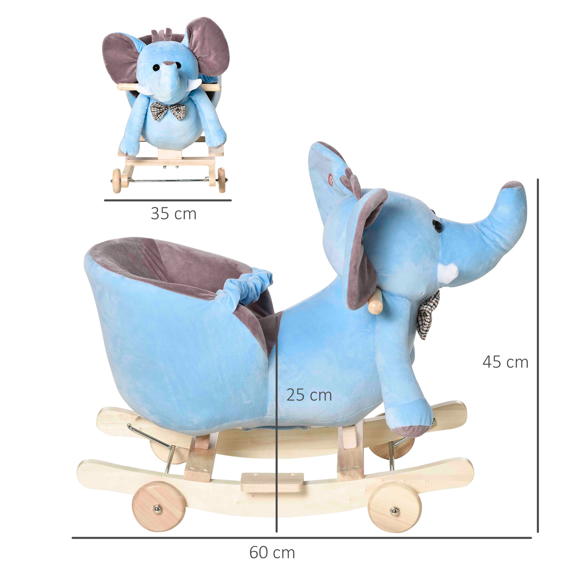 2 in 1 Plush Baby Ride on Rocking Horse Elephant Rocker with Wheels Wooden Toy for Kids 32 Songs for 18+ Months (Blue)