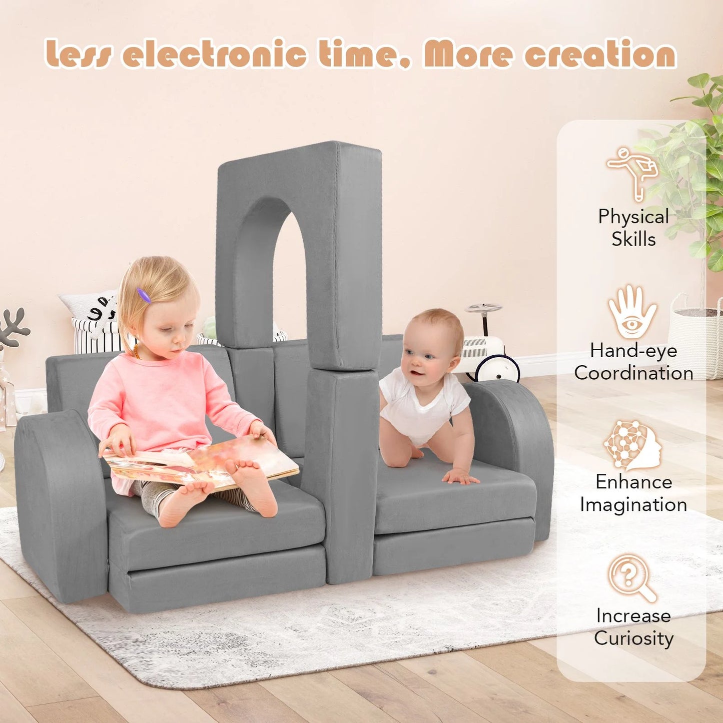 8-Piece Modular Kids Play Couch with Machine-Washable Covers