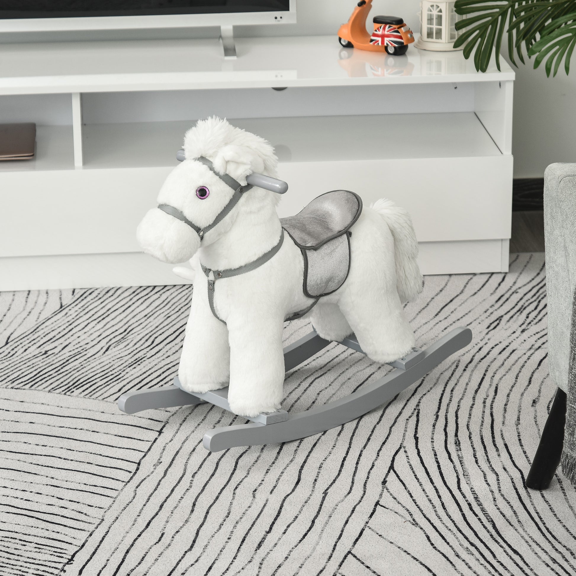 Kids Plush Ride-On Rocking Horse Rocker Plush Toy W/ Sounds for 18-36 Months