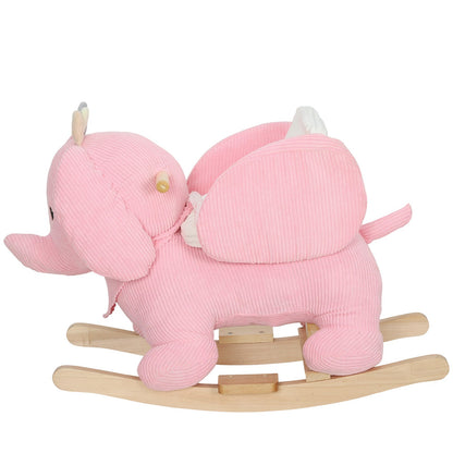 Kids Rocking Horse, Baby Ride on Elephant Rocker with Safety Belt, Pink