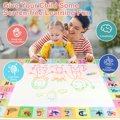 100X80Cm Magic Water Drawing Mat with Reusable Magic Pens Doodle Montessori Painting Board Educational Toys Kids Gifts 39X31In