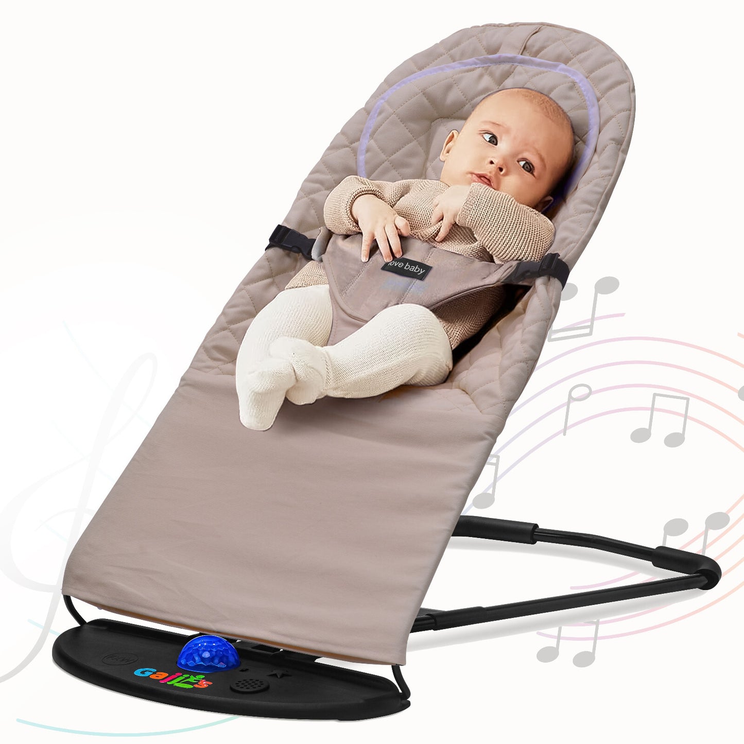 Newborn Baby Bouncer Infant Speaker Colorful Lights Foldable Chair Rocking Seat