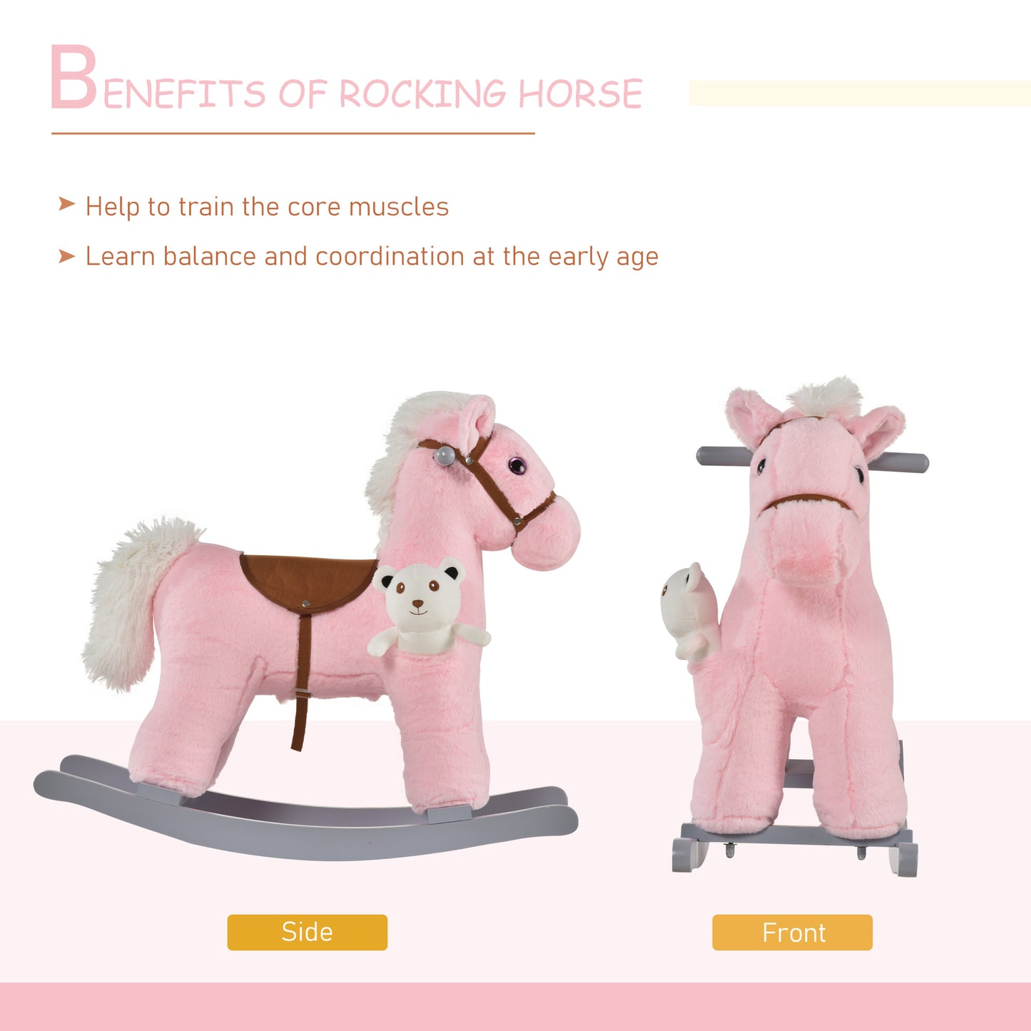 Kids Plush Ride-On Rocking Horse Rocker Plush Toy W/ Sounds for 18-36 Months