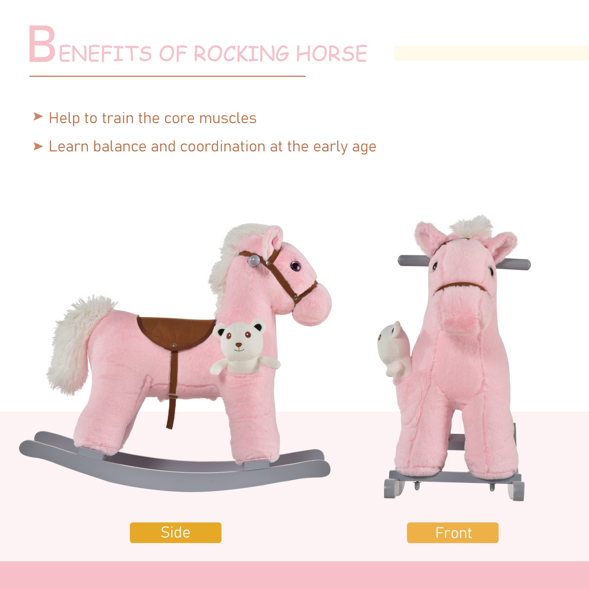 Kids Plush Ride-On Rocking Horse Rocker Plush Toy W/ Sounds for 18-36 Months
