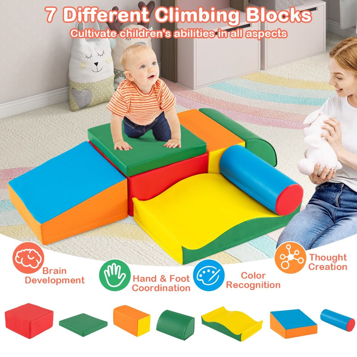 7-Piece Toddlers Colorful Climbing Toys with EPE Foam