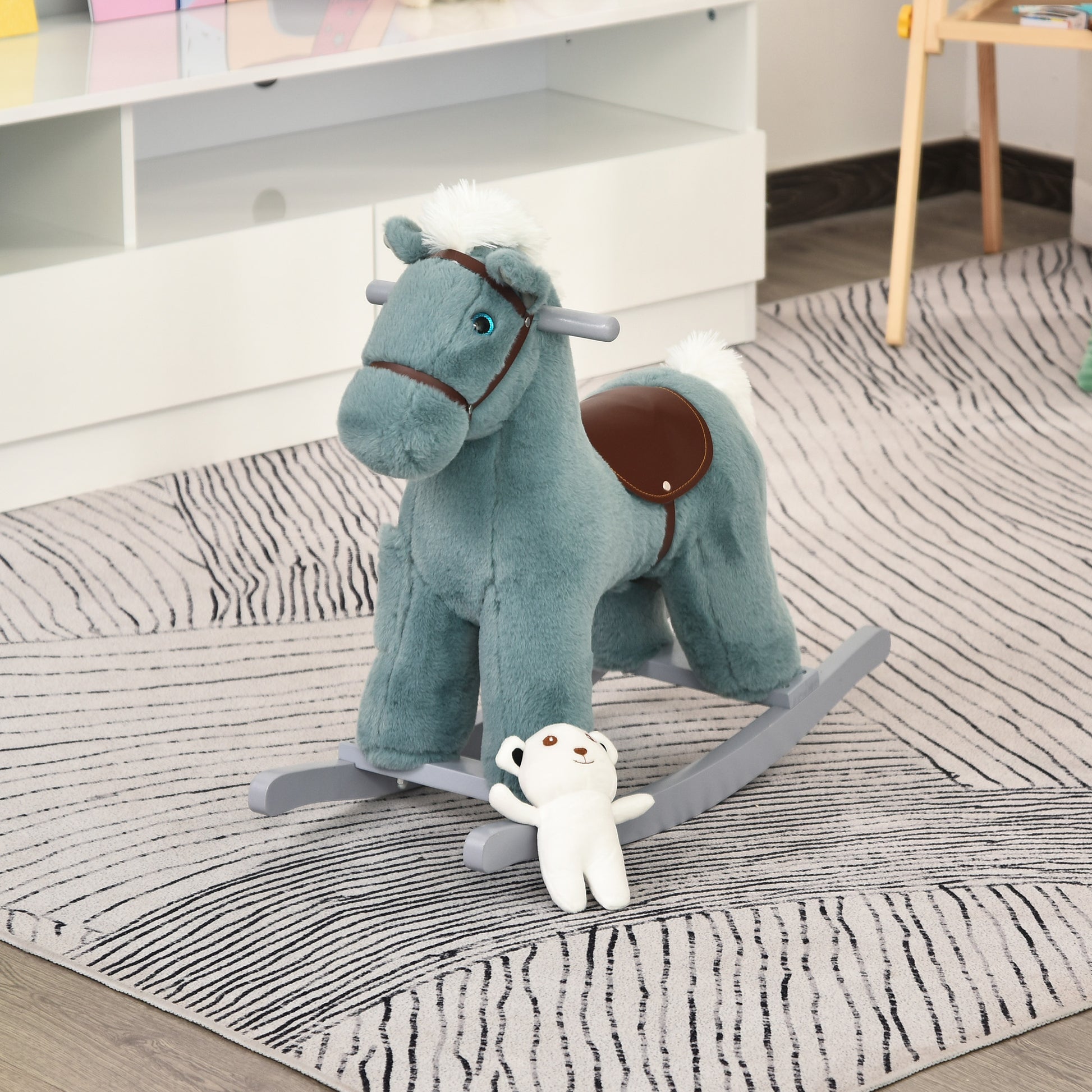 Kids Plush Ride-On Rocking Horse Rocker Plush Toy W/ Sounds for 18-36 Months