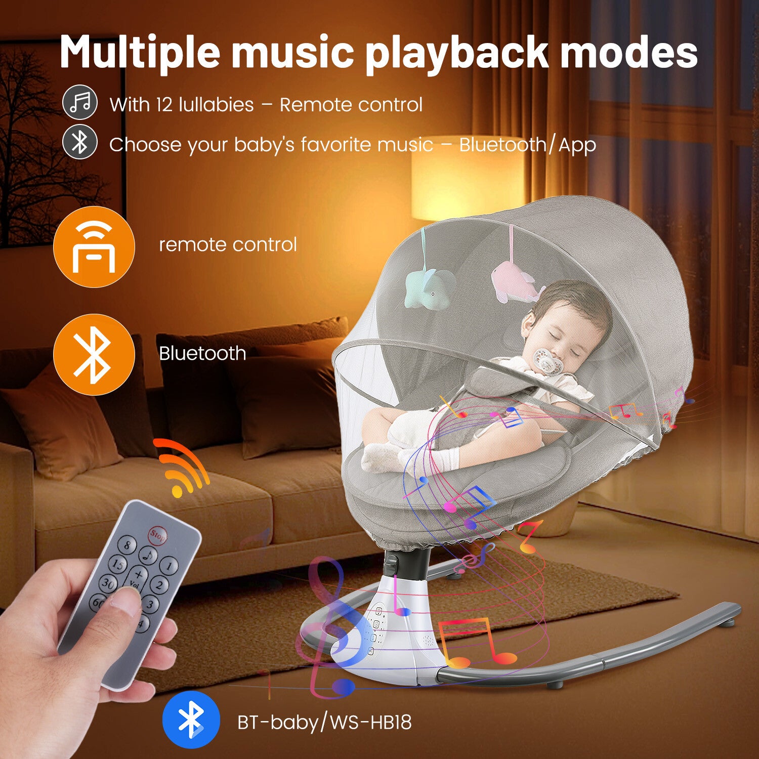 Bluetooth Electric Baby Swing Infant Cradle Bouncer Rocker Chair Music Remote UK