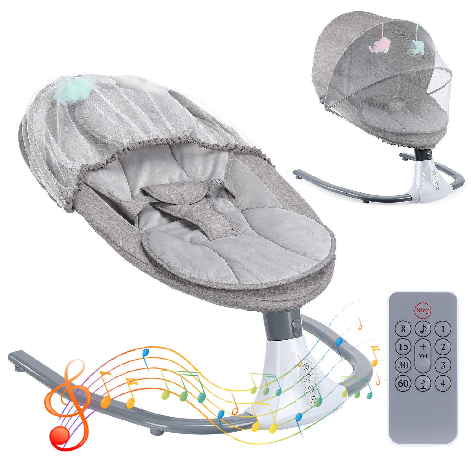 Bluetooth Electric Baby Swing Infant Cradle Bouncer Rocker Chair Music Remote UK