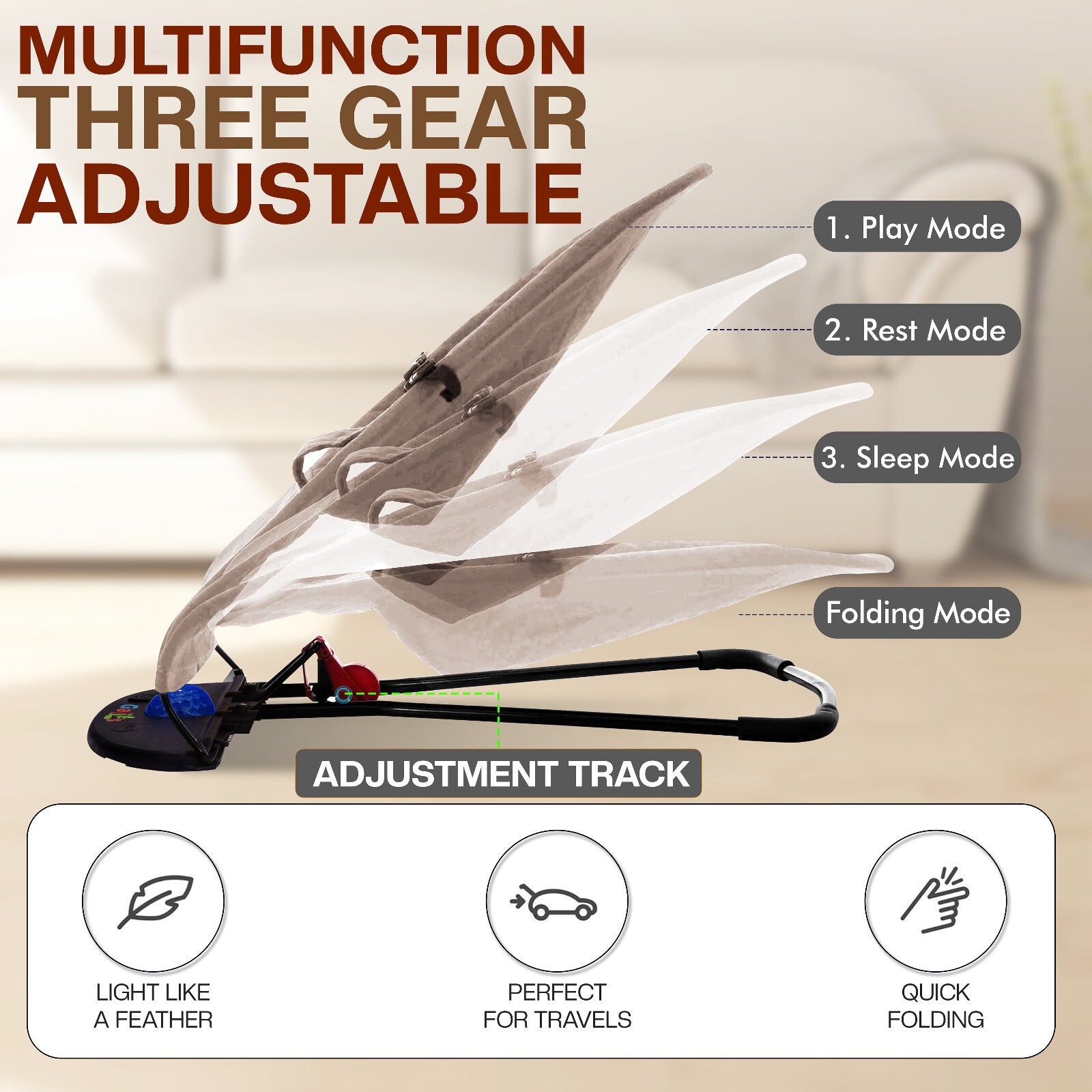 Newborn Baby Bouncer Infant Speaker Colorful Lights Foldable Chair Rocking Seat