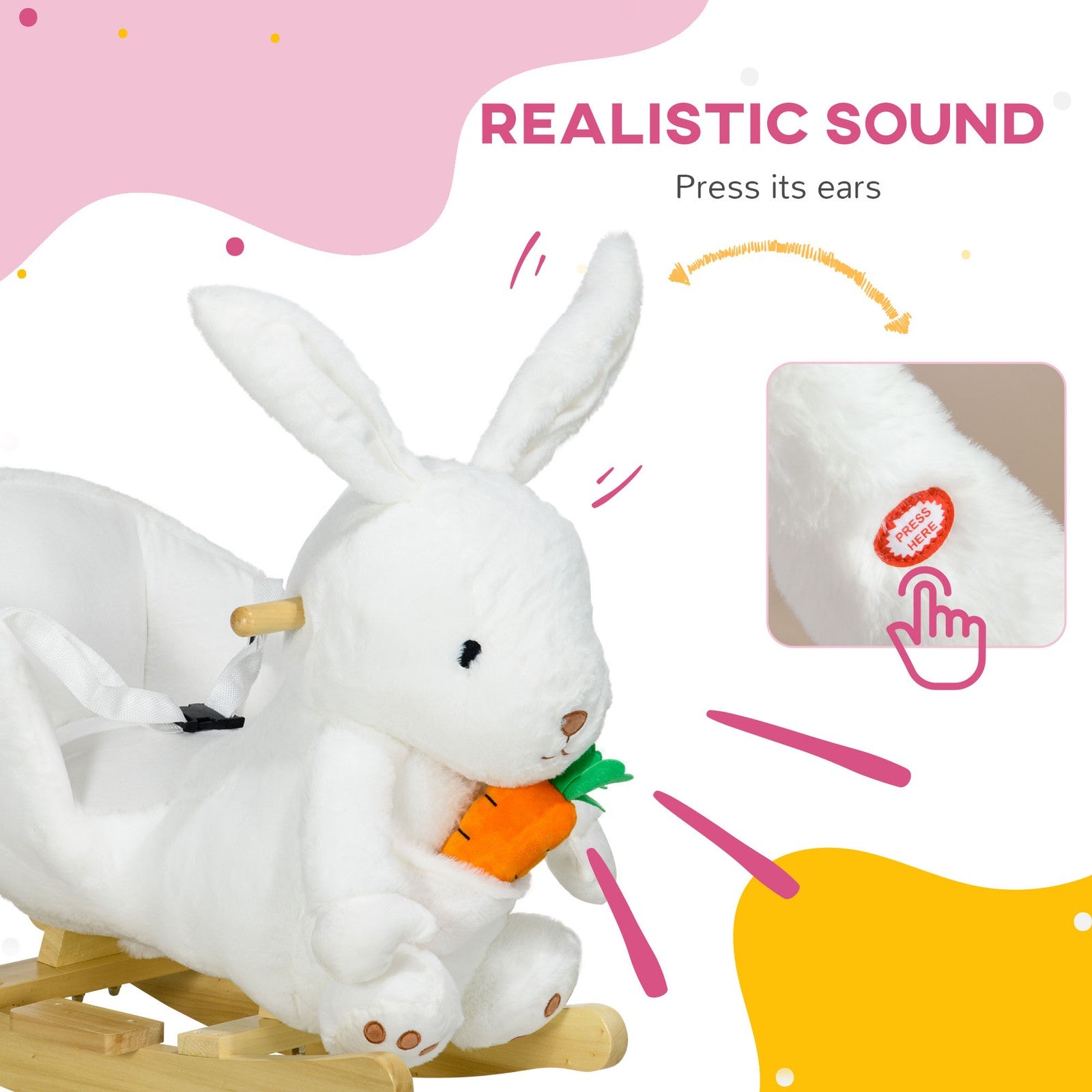 Kids Rocking Horse, Plush Rabbit-Shaped Baby Rocking Chair, for 18-36 Months