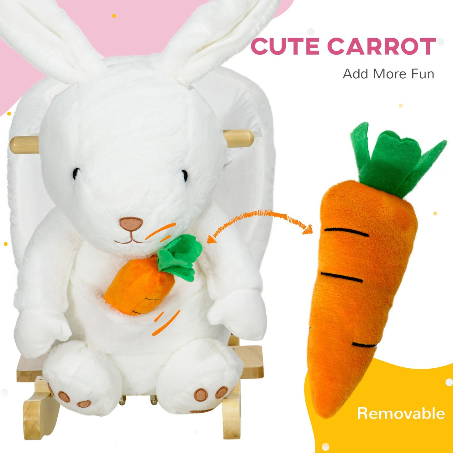 Kids Rocking Horse, Plush Rabbit-Shaped Baby Rocking Chair, for 18-36 Months