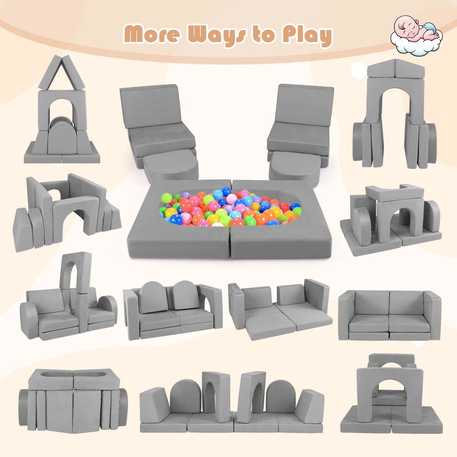 8-Piece Modular Kids Play Couch with Machine-Washable Covers