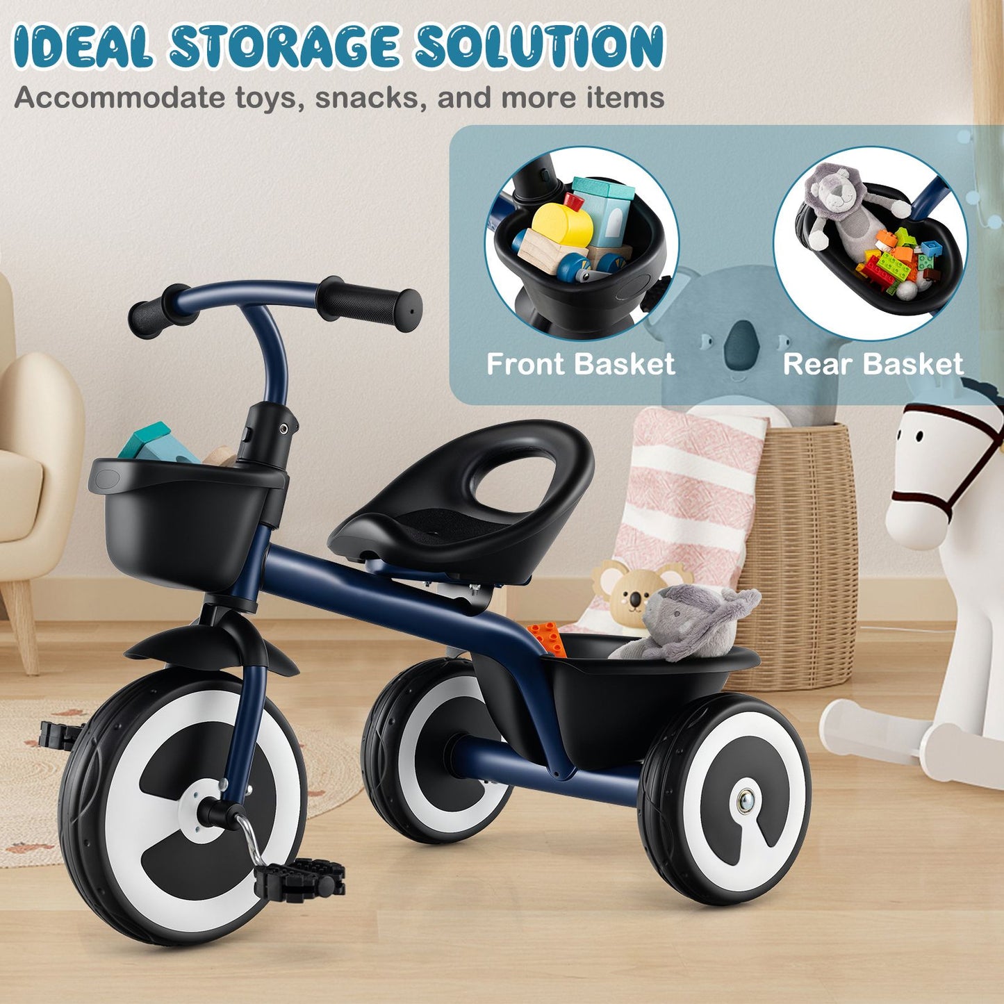 Toddler Tricycle Kids Trike with Adjustable Seat for 1.5-5 Years Old