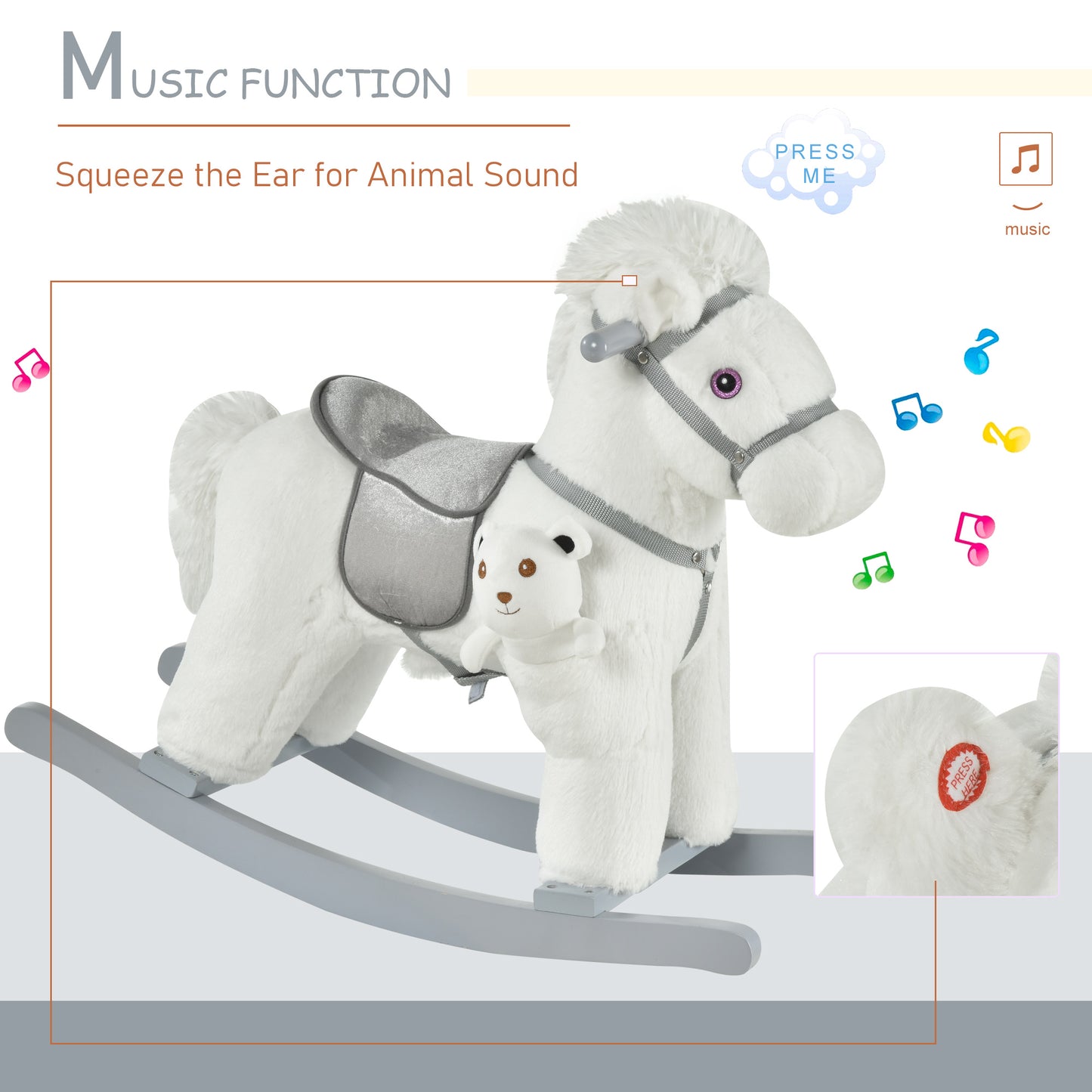 Kids Plush Ride-On Rocking Horse Rocker Plush Toy W/ Sounds for 18-36 Months