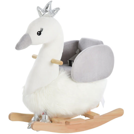 Cute Kids Ride-On Rocking Swan W/ Sound Handlebars Seat Belt Plush Body