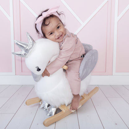 Cute Kids Ride-On Rocking Swan W/ Sound Handlebars Seat Belt Plush Body
