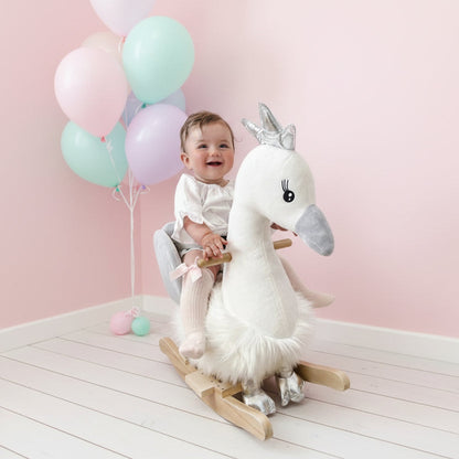 Cute Kids Ride-On Rocking Swan W/ Sound Handlebars Seat Belt Plush Body