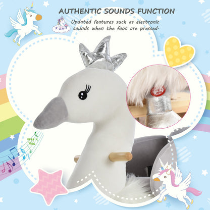 Cute Kids Ride-On Rocking Swan W/ Sound Handlebars Seat Belt Plush Body