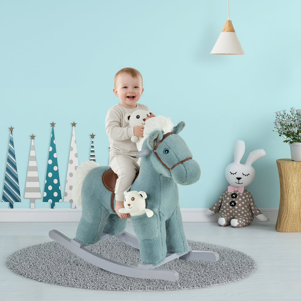 Kids Plush Ride-On Rocking Horse Rocker Plush Toy W/ Sounds for 18-36 Months