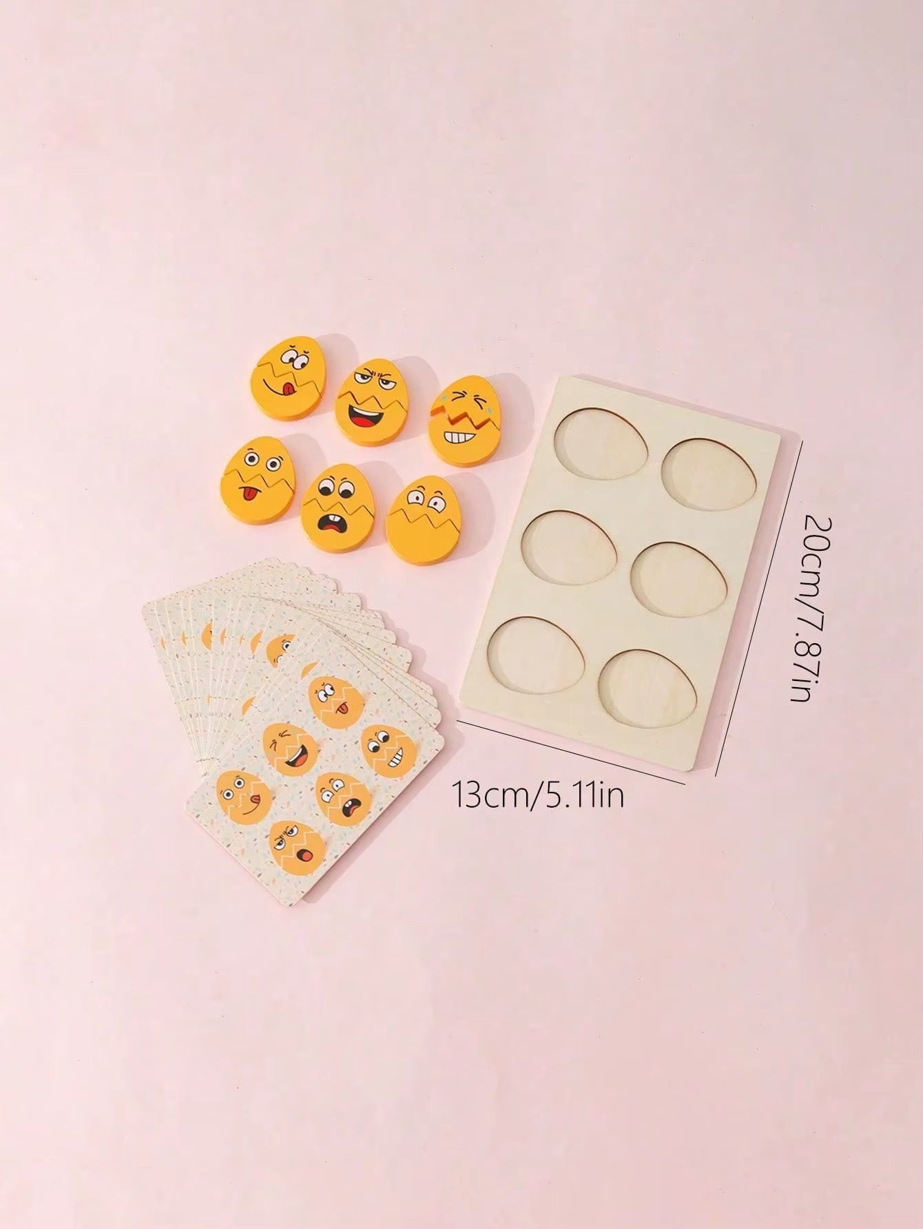 1Pc Cartoon Egg Emoticon Pattern Wooden Puzzle Board Toy with Matching Cards Fun Pairing Game Suitable for Children Ages 3+