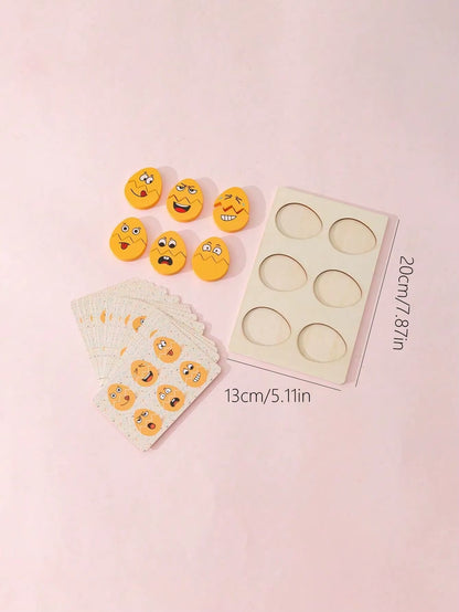 1Pc Cartoon Egg Emoticon Pattern Wooden Puzzle Board Toy with Matching Cards Fun Pairing Game Suitable for Children Ages 3+