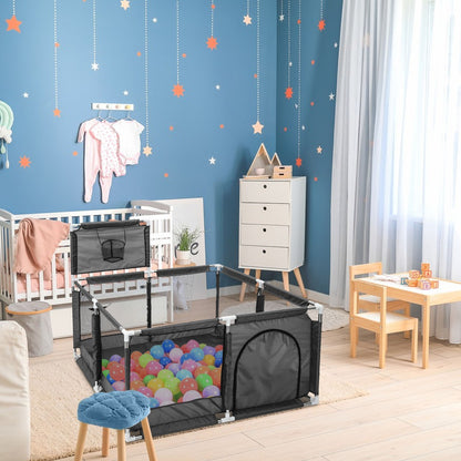Large Baby Playpen with Basketball Hoop Extra Wide Portable Play Yard