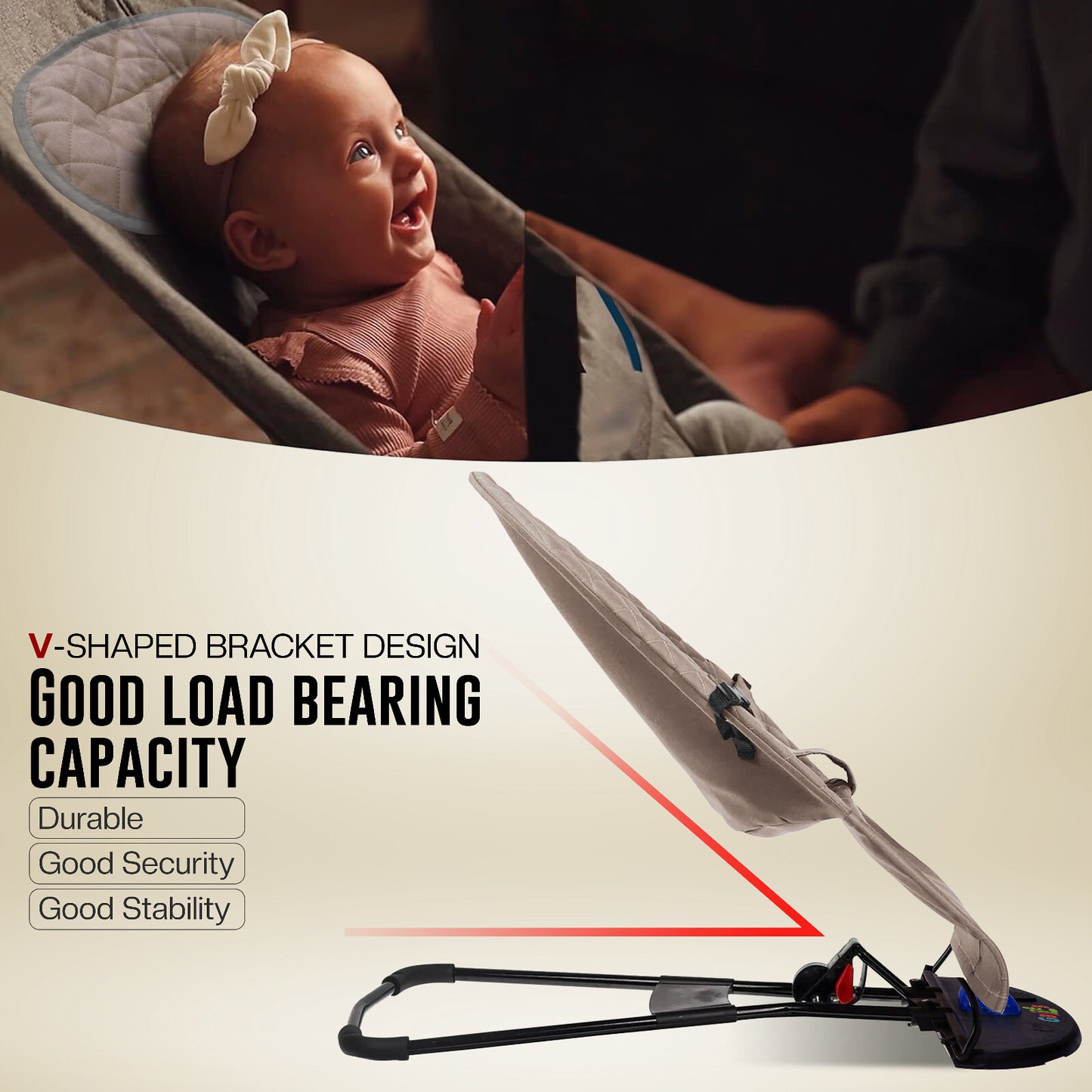 Newborn Baby Bouncer Infant Speaker Colorful Lights Foldable Chair Rocking Seat