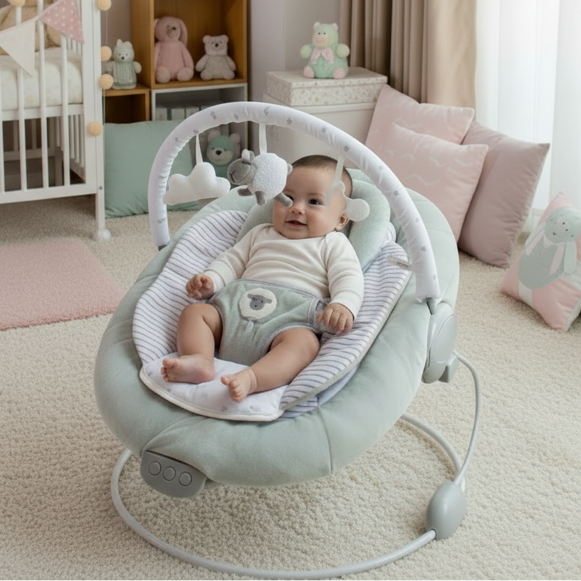 LADIDA Grey Newborn Baby Bouncer Chair Recliner Soothing Music Vibration Toys 77