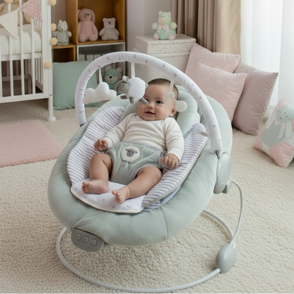 LADIDA Grey Newborn Baby Bouncer Chair Recliner Soothing Music Vibration Toys 77