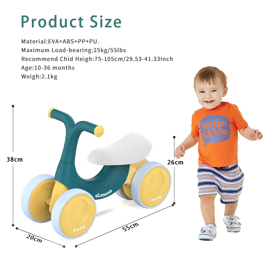 UBRAVOO Baby Balance Bike Toys, Baby Walker, Toddler Balance Bike 10-36 Month Ride on Toy Birthday Gift with 4 Wheels,No Pedal