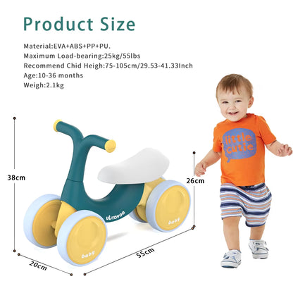 UBRAVOO Baby Balance Bike Toys, Baby Walker, Toddler Balance Bike 10-36 Month Ride on Toy Birthday Gift with 4 Wheels,No Pedal