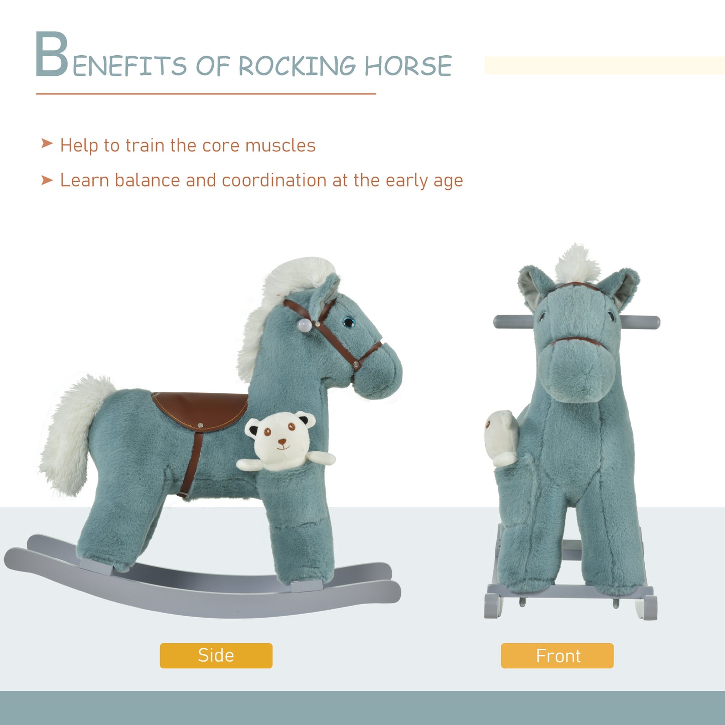 Kids Plush Ride-On Rocking Horse Rocker Plush Toy W/ Sounds for 18-36 Months