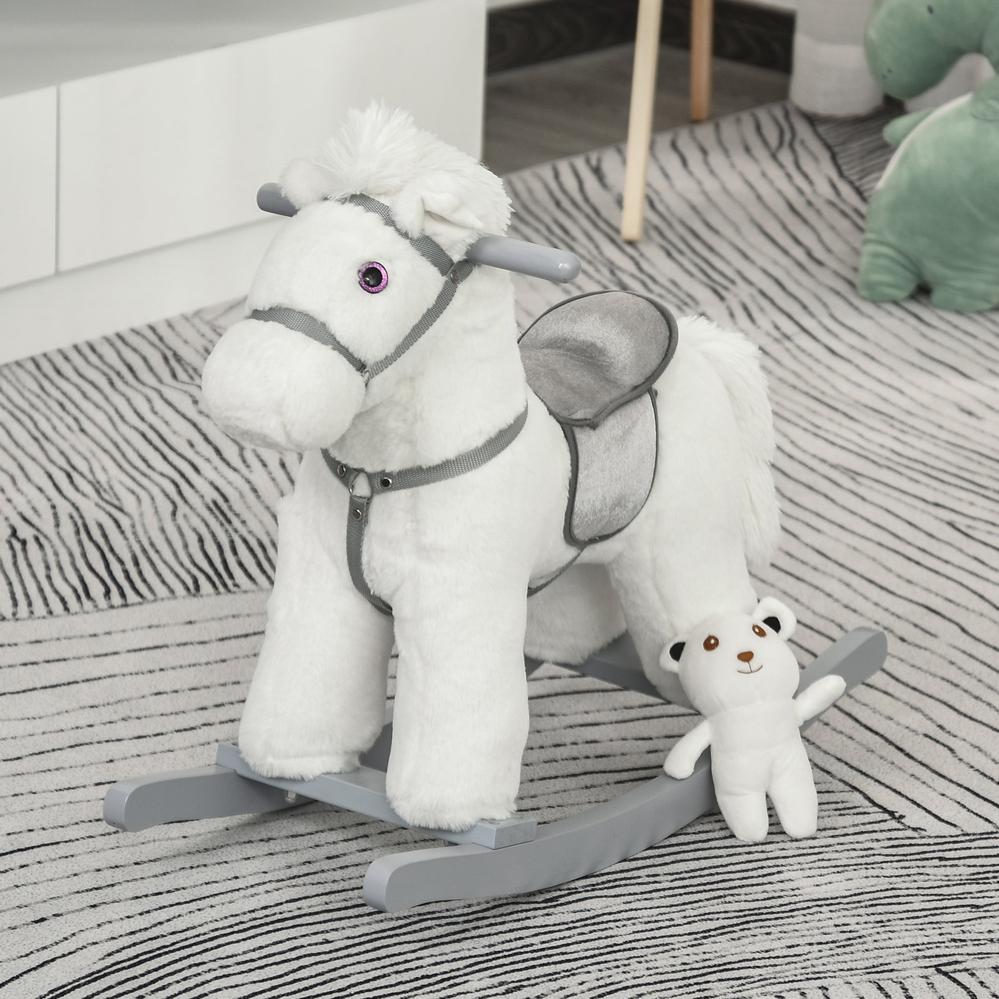 Kids Plush Ride-On Rocking Horse Rocker Plush Toy W/ Sounds for 18-36 Months