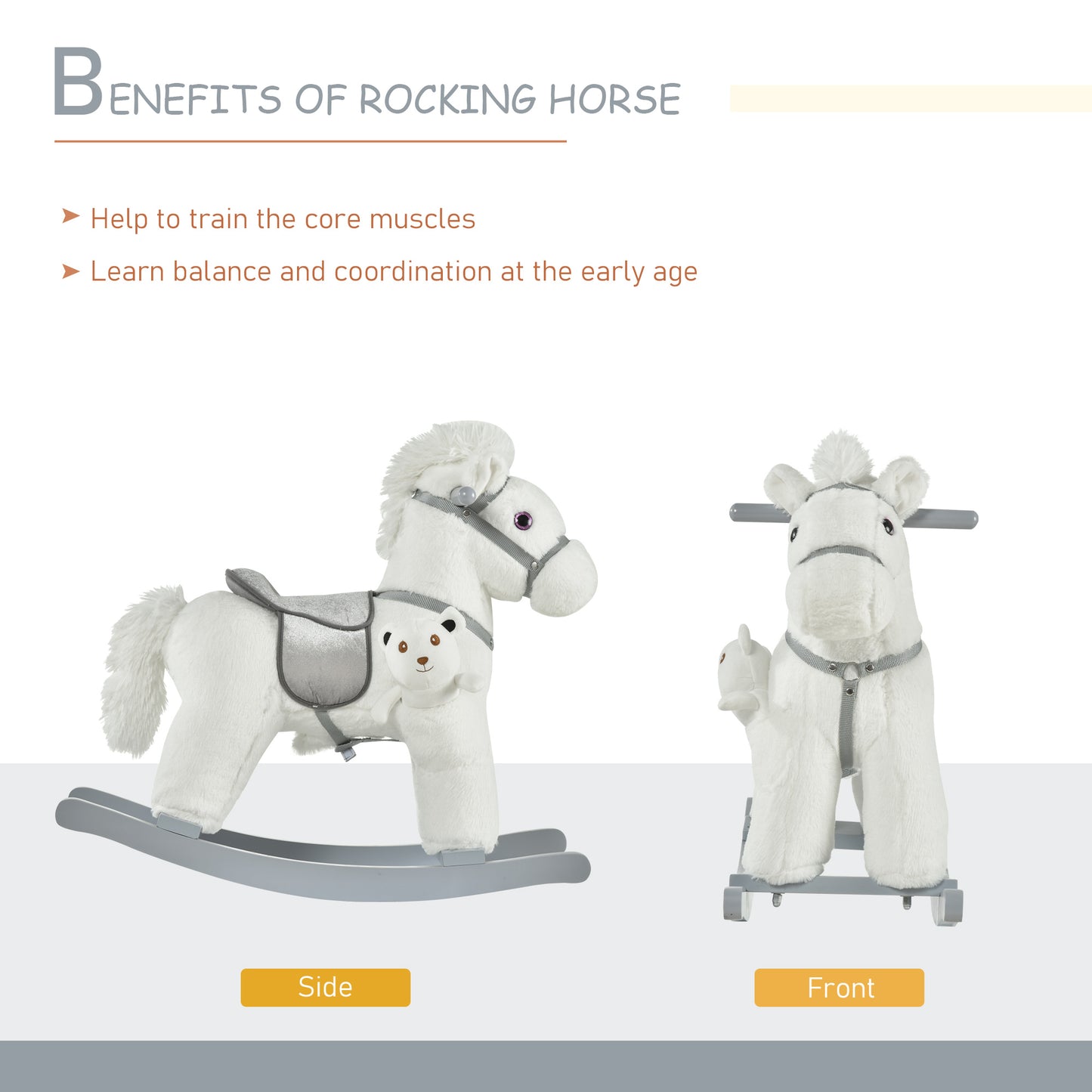 Kids Plush Ride-On Rocking Horse Rocker Plush Toy W/ Sounds for 18-36 Months