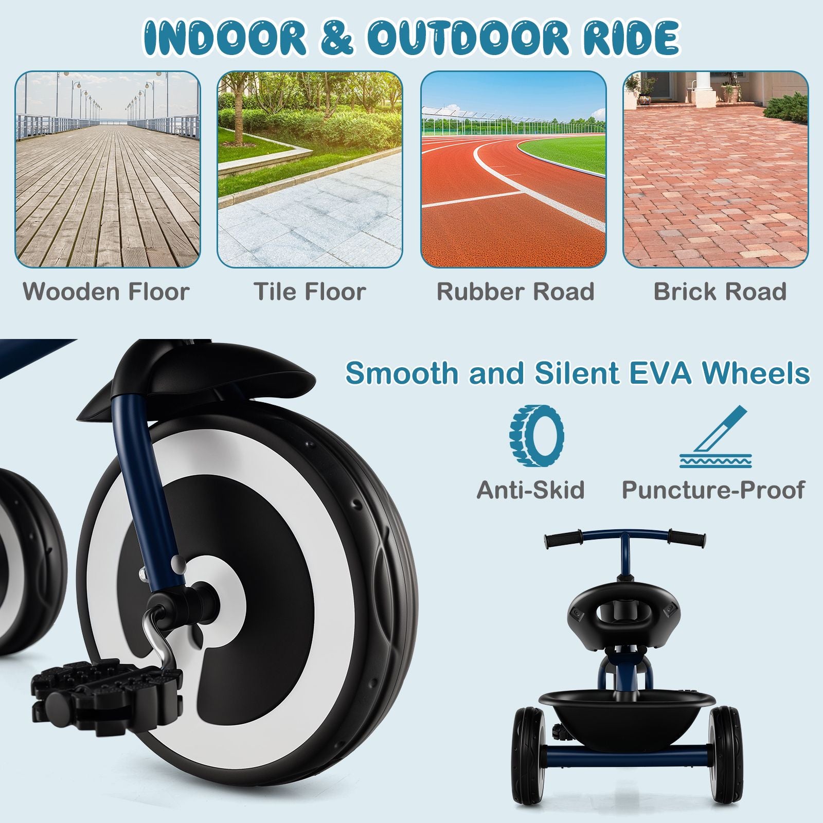 Toddler Tricycle Kids Trike with Adjustable Seat for 1.5-5 Years Old