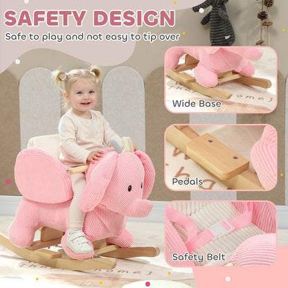 Kids Rocking Horse, Baby Ride on Elephant Rocker with Safety Belt, Pink