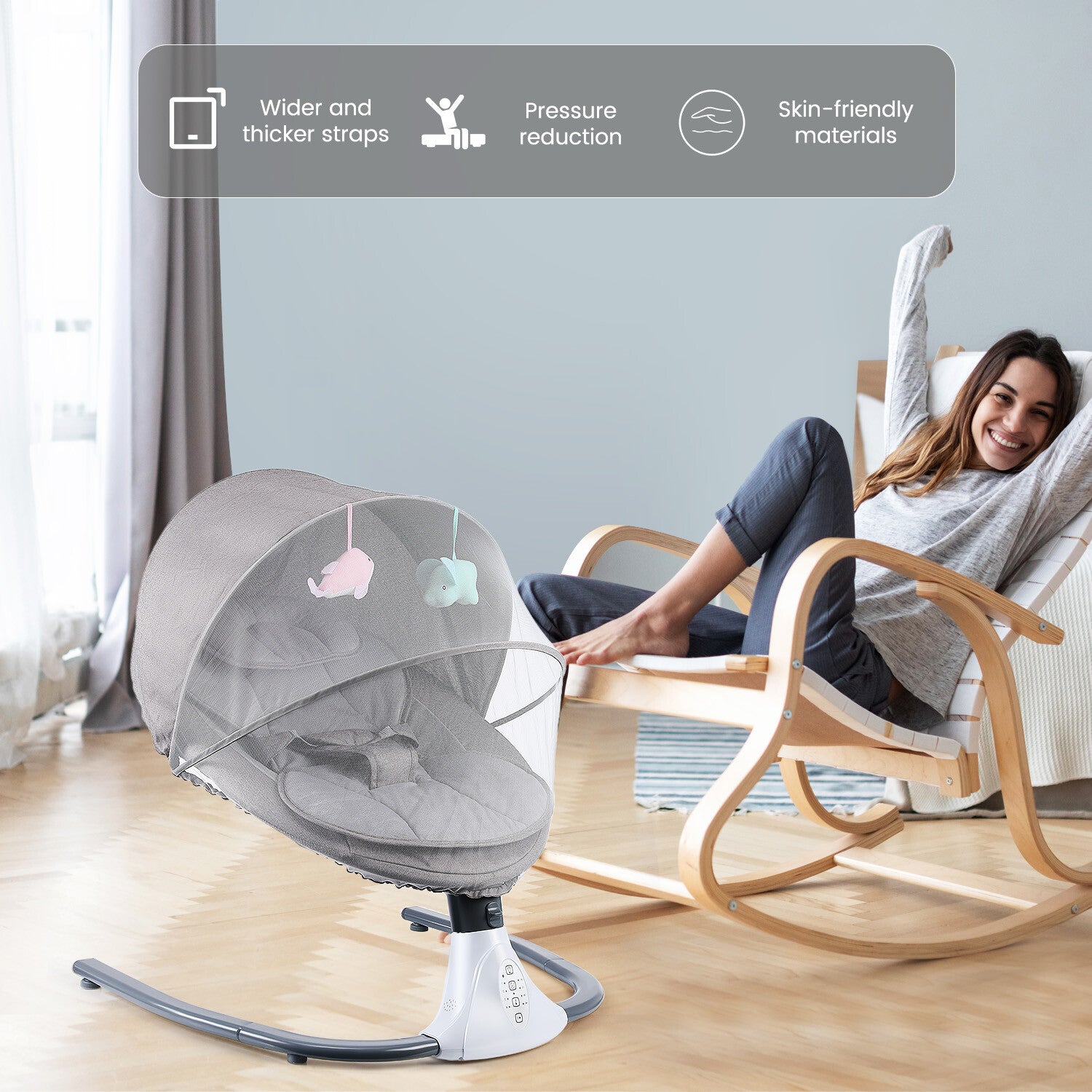 Bluetooth Electric Baby Swing Infant Cradle Bouncer Rocker Chair Music Remote UK