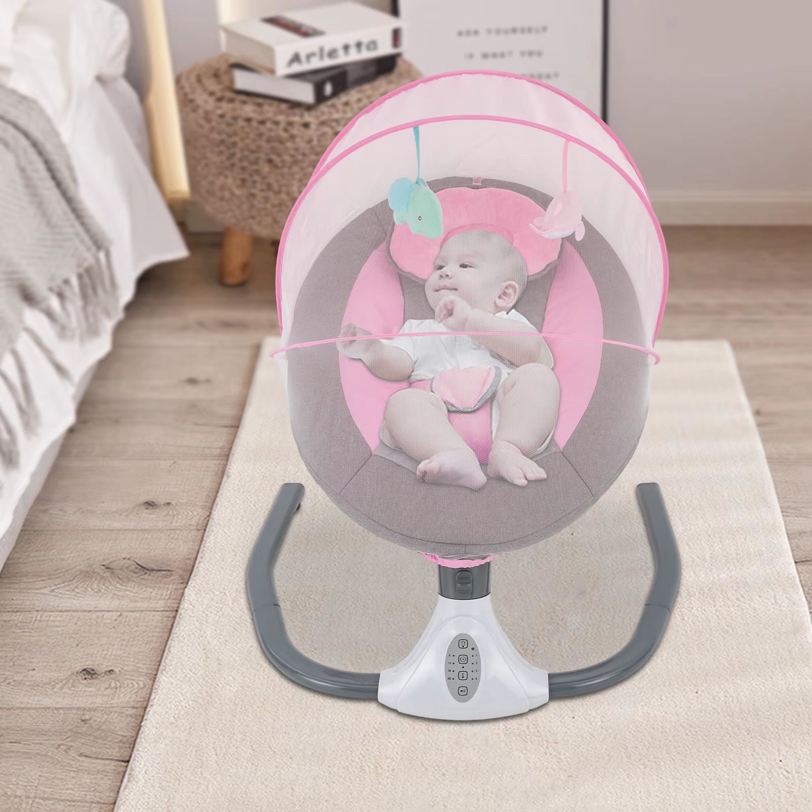Electric Baby Swing Crib Cradle Infant Rocker Auto Swing Bed Baby Cradle for Babies Who Are 0-18 Months in Age 18Kg Capacity