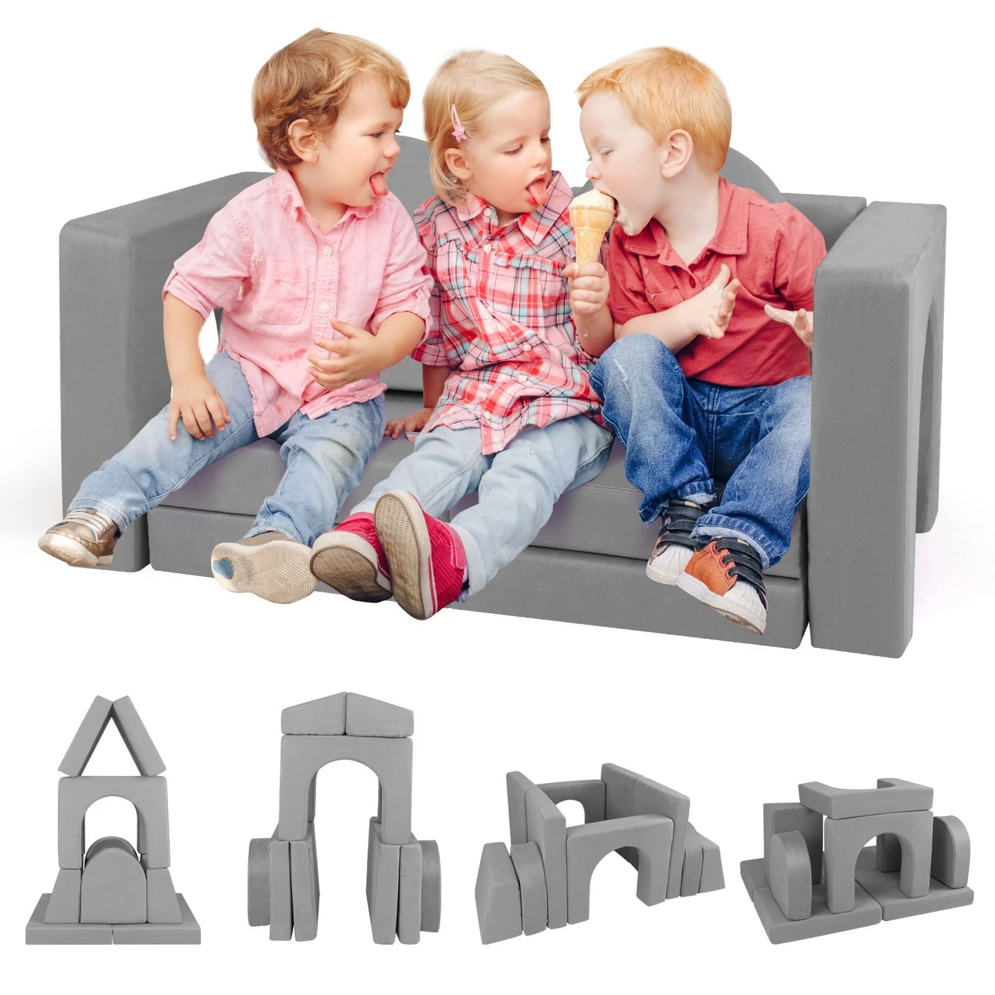 8-Piece Modular Kids Play Couch with Machine-Washable Covers